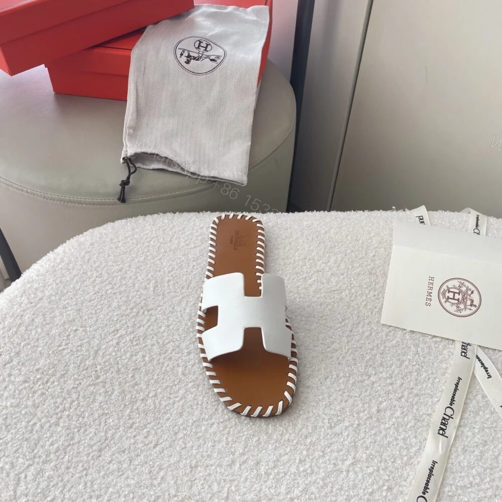 View 6 of Hermes Oran Sandals Stitching In Brown And White