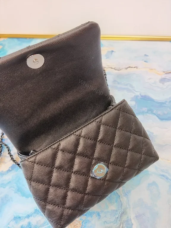View 6 of Chic Quilted Black Leather Handbag with CC Hardware
