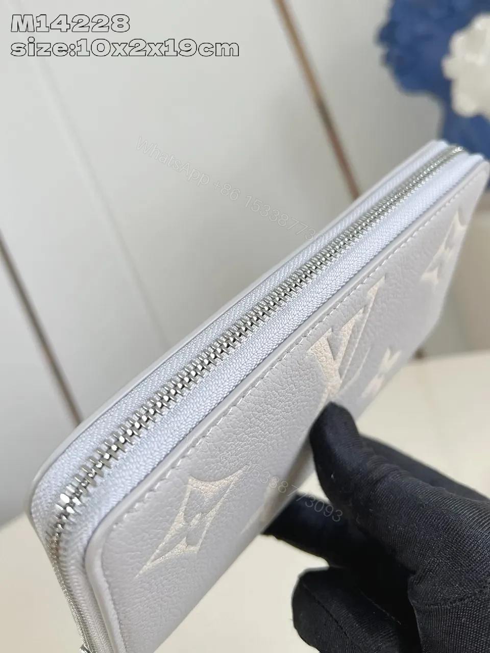 View 4 of Soft Gray Monogram Wallet: Premium Leather Minimalist Cardholder