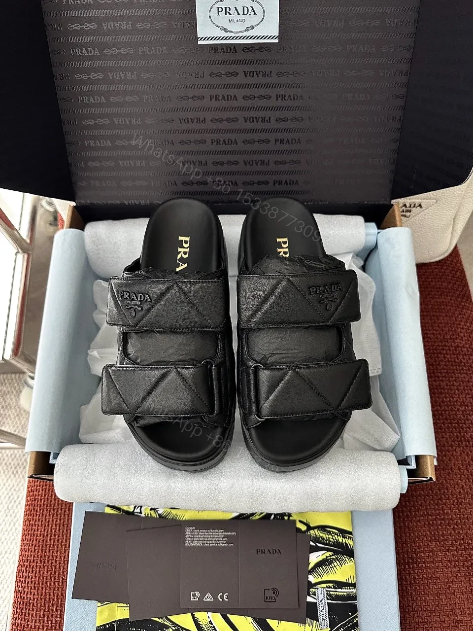 View 7 of Black Quilted Leather Slides | Structured Straps | All-Day Comfort