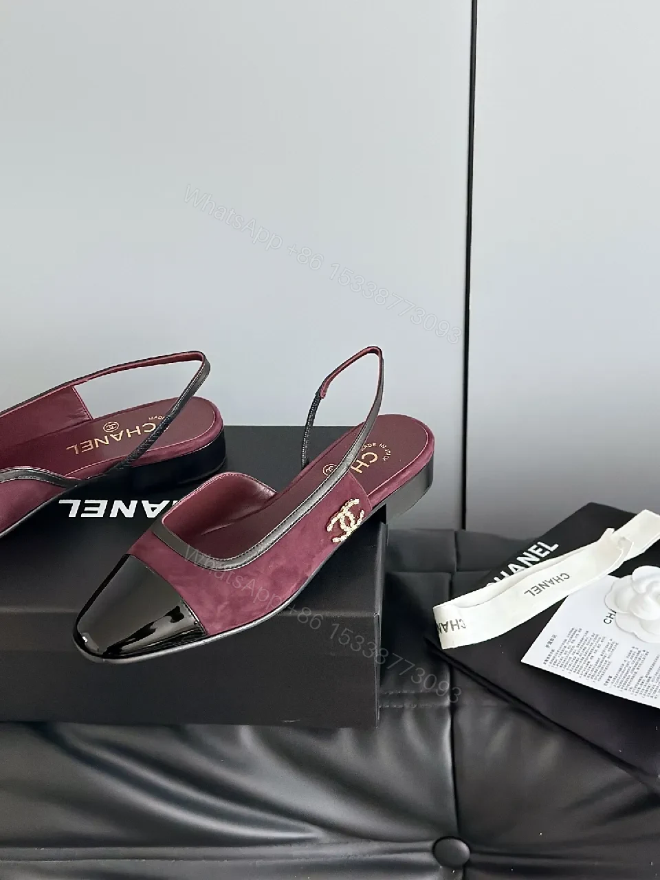 View 4 of Burgundy Suede & Patent Toe Slip-On Flats, Luxe Chic
