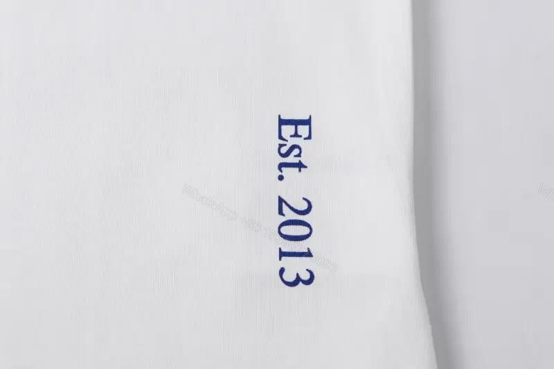 View 7 of White Cotton Casual Graphic Tee Large Centered “Off-White” Logo T-Shirt