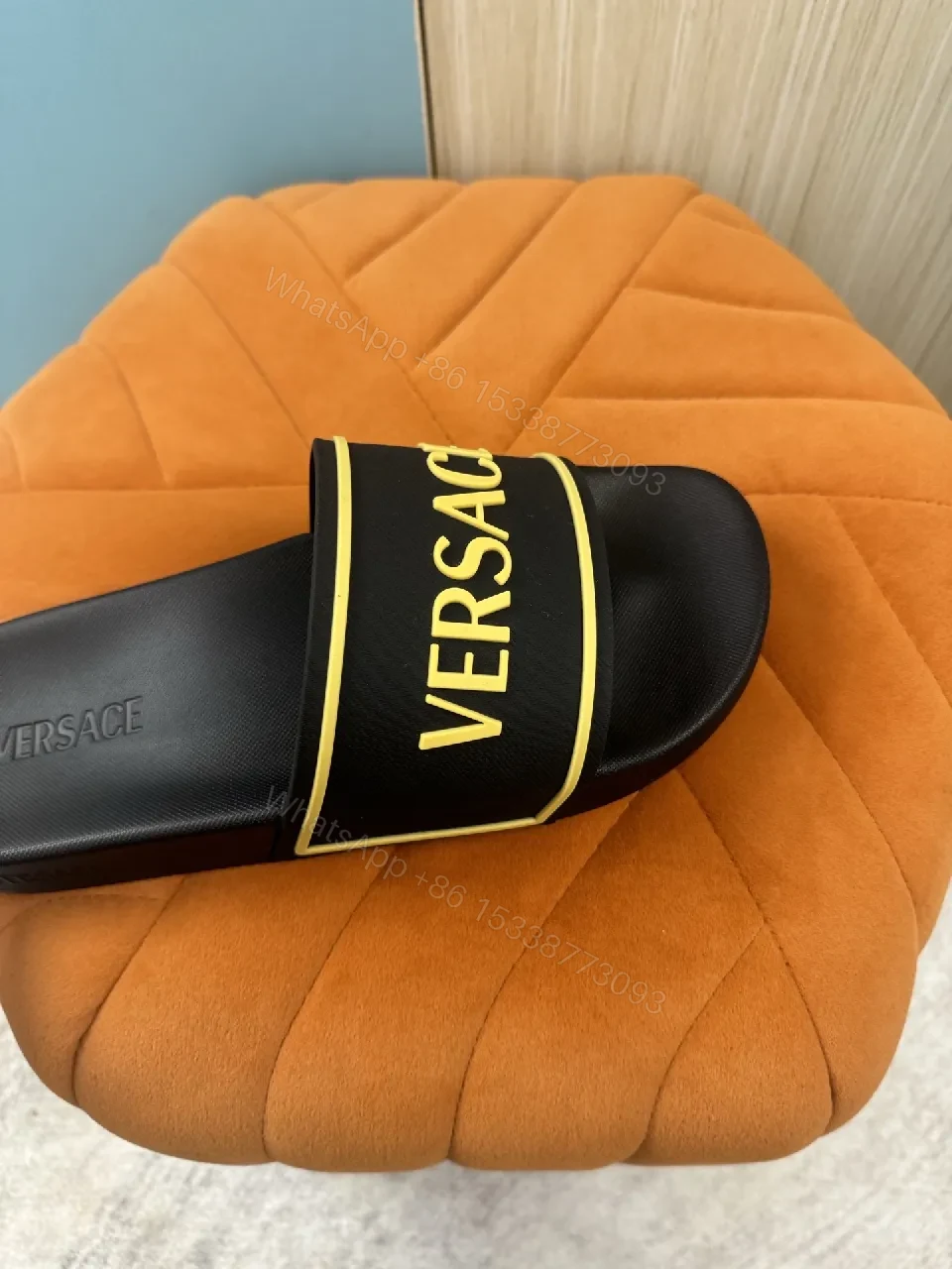 View 9 of Patterned Comfort Black Slip-Ons: Bold Logo Elevated Style