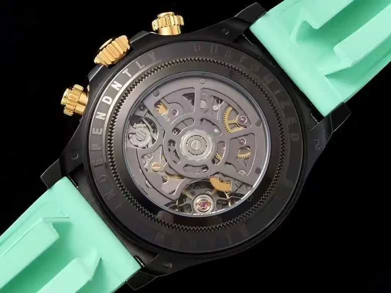 View 8 of Best Rolex Daytona Skeleton Green replica 40MM Mint Rubber Strap Carbon Edition ROLEX-DAYTONA-SKEL-GRN-RUB-40