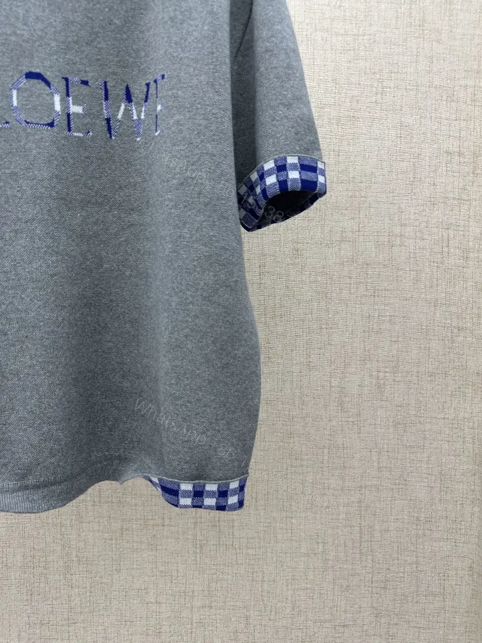 View 4 of Grey Knit Dress with Logo & Gingham Cuffs - Luxe Streetwear Style