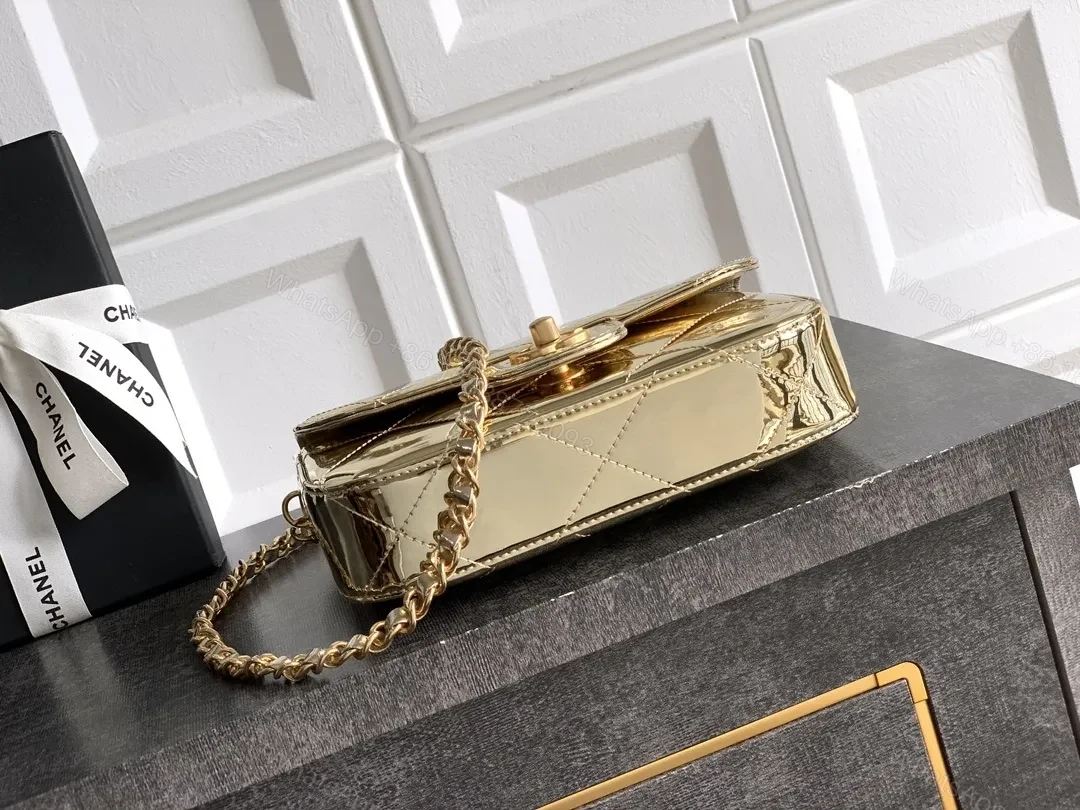 View 2 of Gold Quilted Satiny Mini Bag: Luxe Glam Carryall