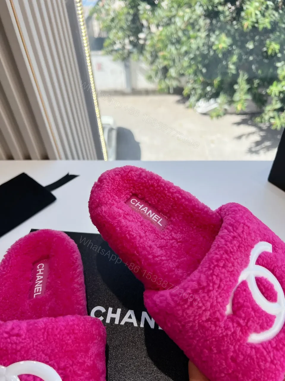 View 5 of Vibrant Plush Slides - Hot Pink, Plush, Open-Back Comfort