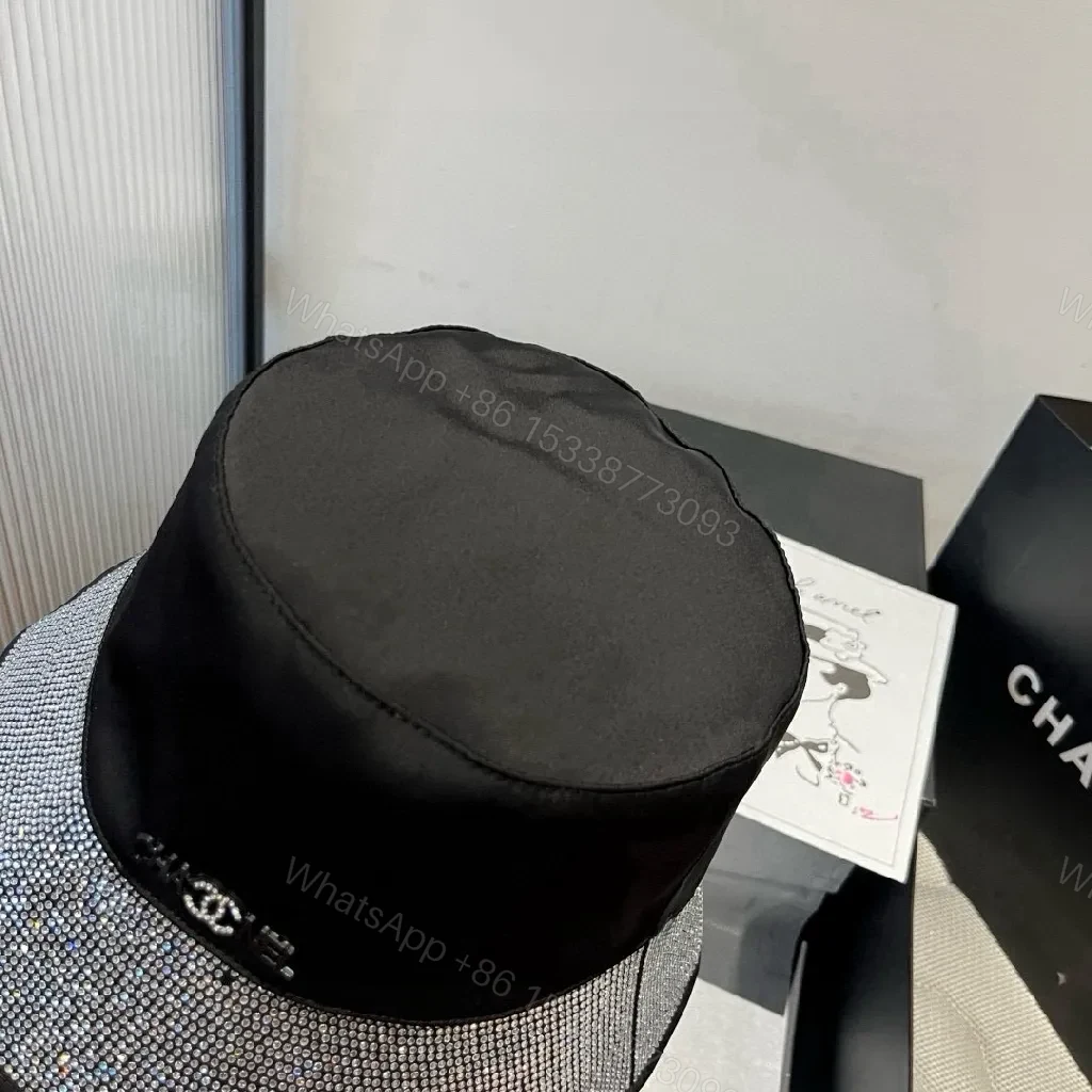 View 5 of Black Satin Bucket Hat with Rhinestone Band - Luxe Statement Hat