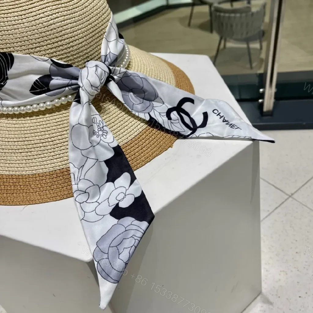 View 6 of Chic Wide-Brim Straw Hat with Pearl Band Detail