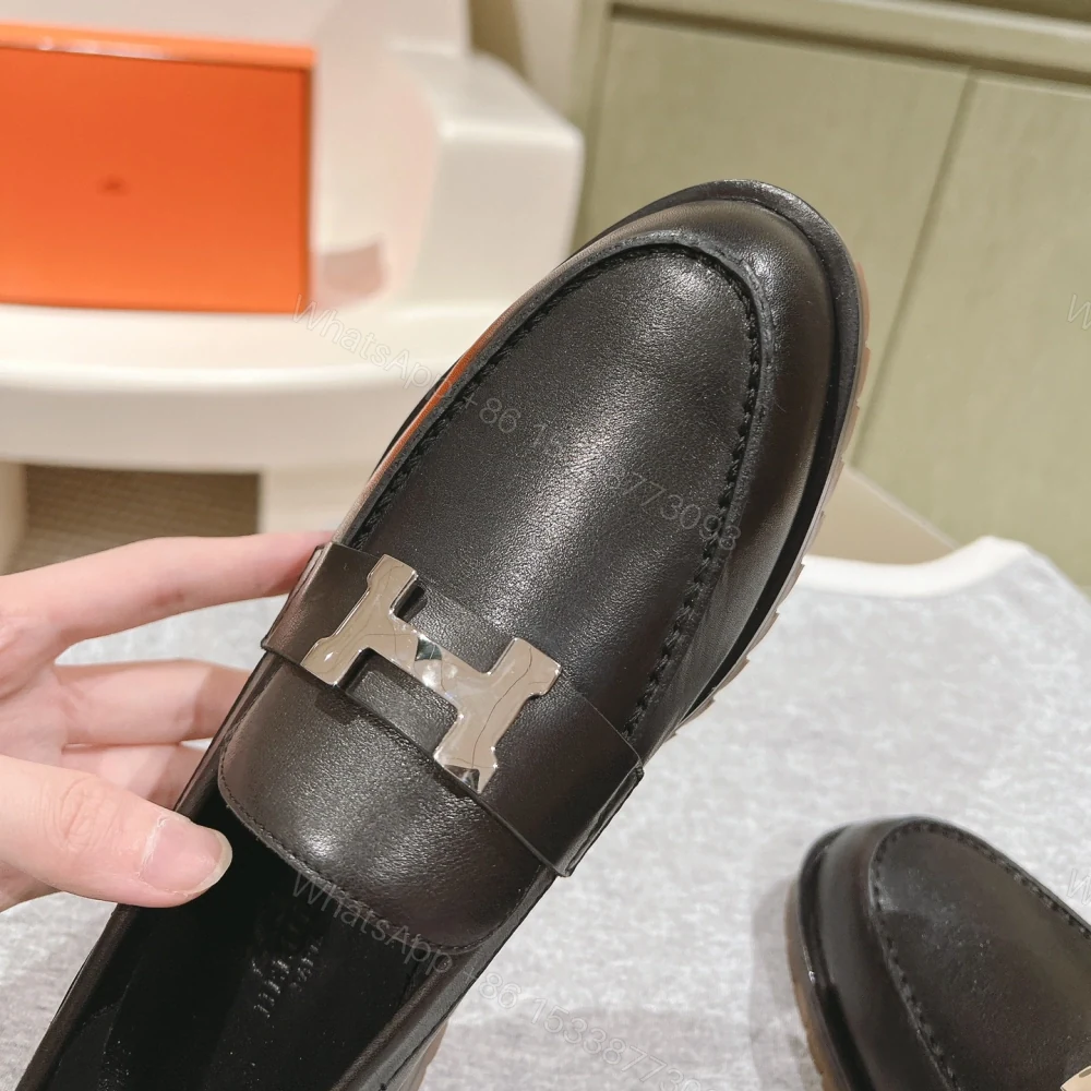 View 4 of 高仿Hermes*H222252Z02小牛皮樂福鞋青木色免檢版