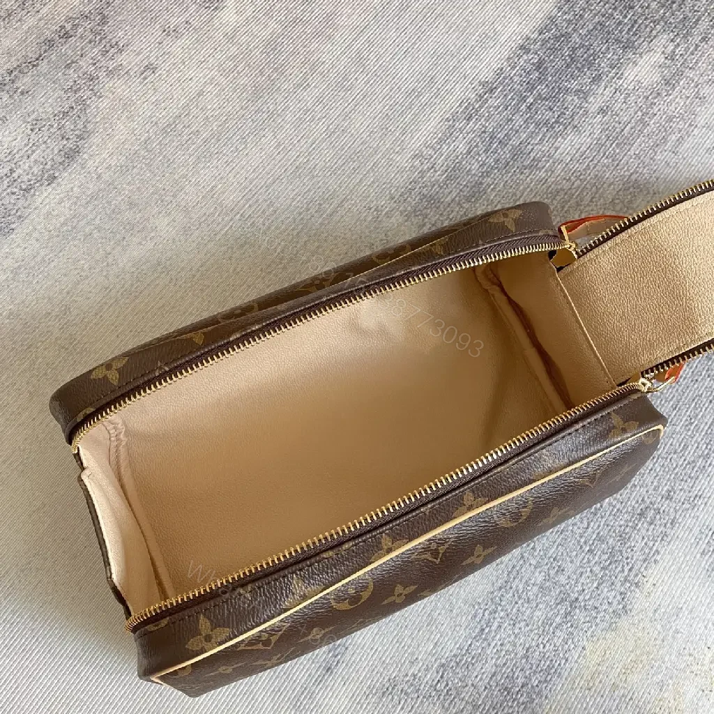 View 10 of Brown Leather-Toned LV Monogram Cosmetic Pouch with Gold Zipper