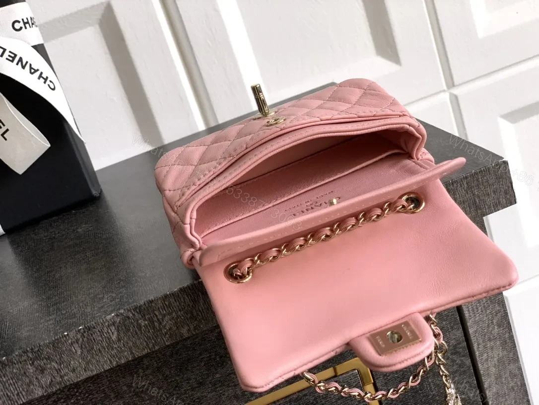 View 6 of Pink Quilted Mini Shoulder Bag - Gold Chain, Heart Charm, Lux Leather