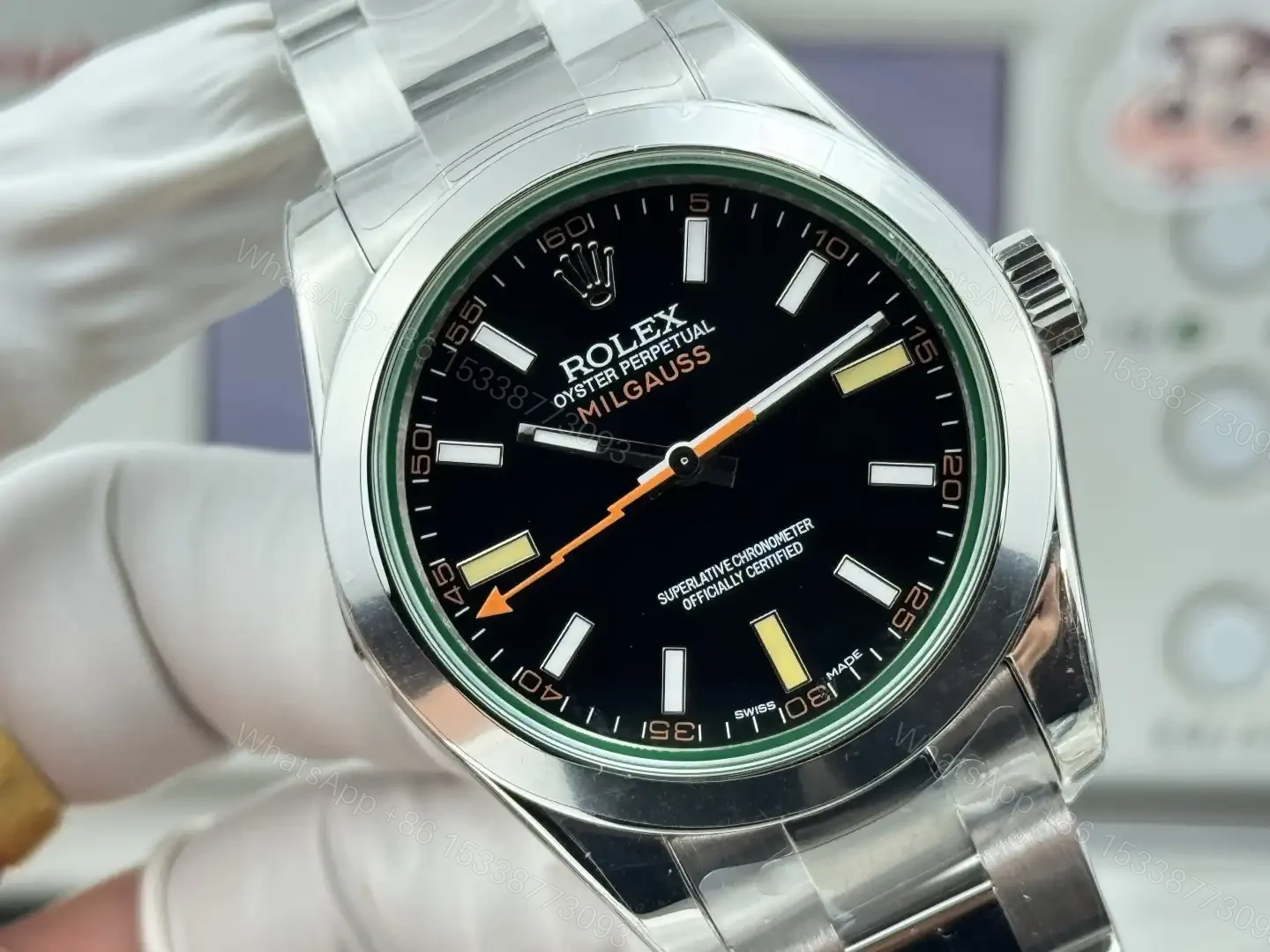 View 3 of Rolex Milgauss Black Dial Green Sapphire Replica 40mm 116400-0001