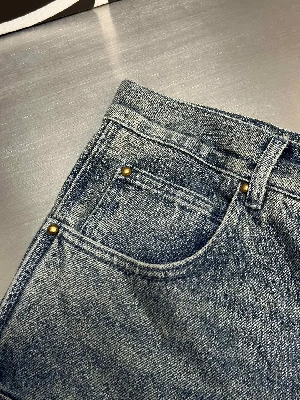 View 10 of Blue Denim Jeans Short - Louis Vuitton Embroidered Style Key Feature