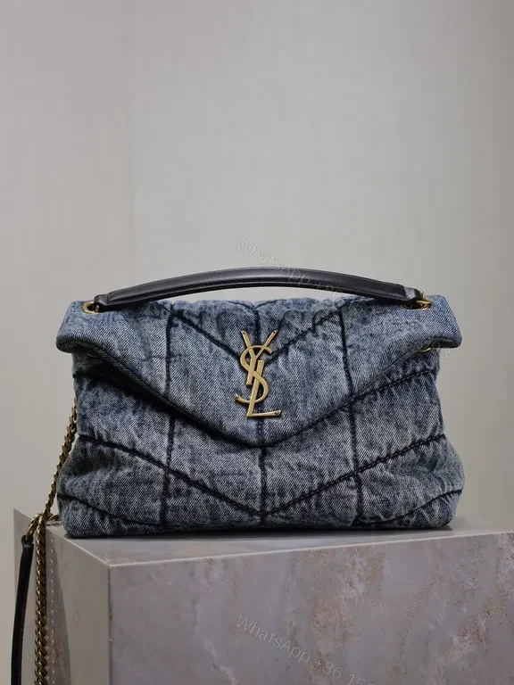 Statement Denim Quilted Bag with Gold Hardware - Luxury Day-to-Evening Bag — view 1