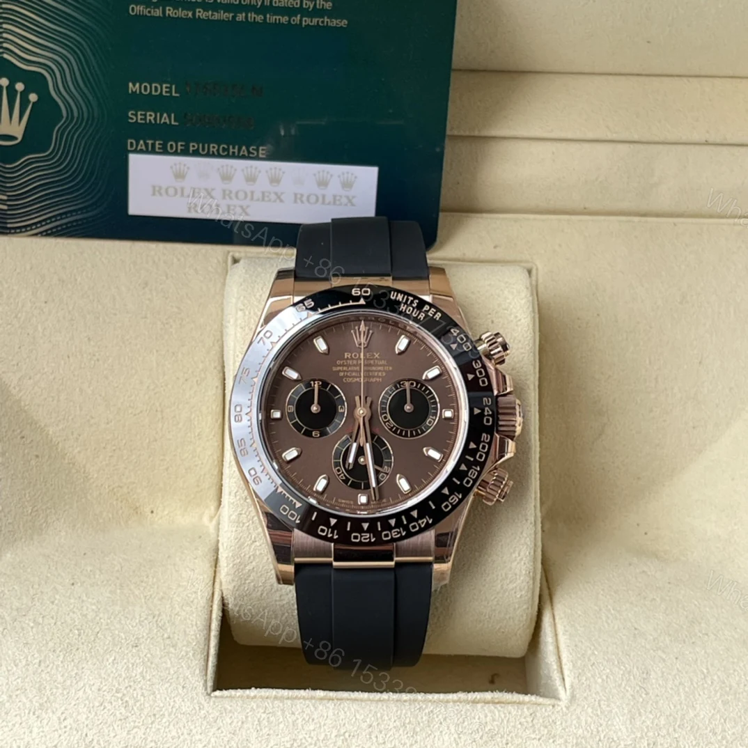 Rolex 高仿 男款 Daytona 咖啡面玫瑰金橡膠帶計時腕錶 成熟質感款 — view 1