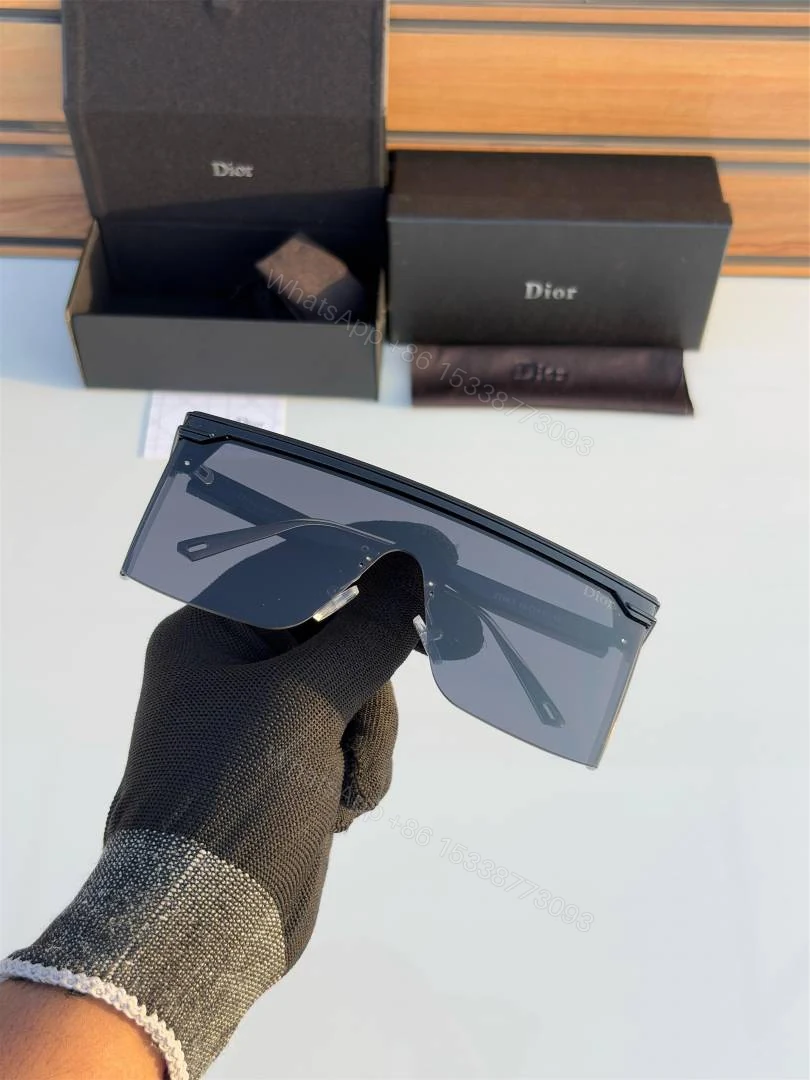 View 4 of First Copy Dior Shield Black Sunglasses Oversized Frame Unisex UV Protection