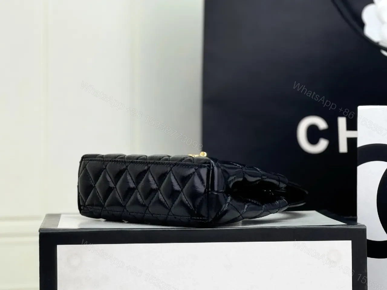 View 4 of Chic Quilted Mini Handbag with Gold Turn-Lock Hardware