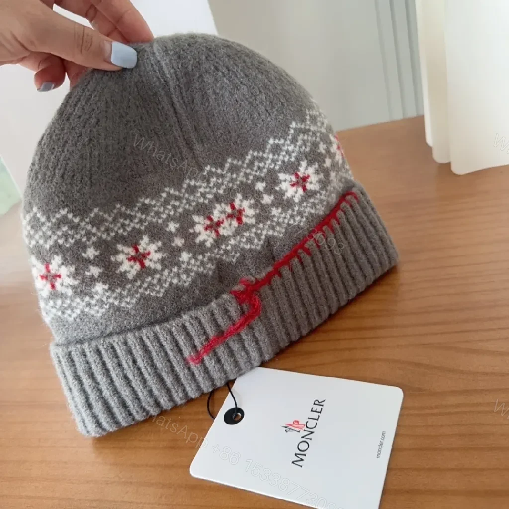 View 4 of Cozy Knit Beanie: Gray Nordic Pattern with Luxury Detail