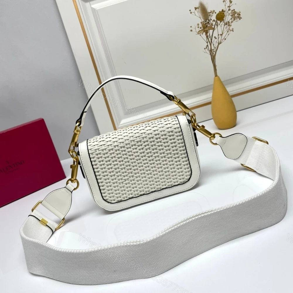View 4 of VALENTINO GARAVANI ALLTIME VLOGO WOVEN LEATHER SHOULDER BAG WHITE 22CM