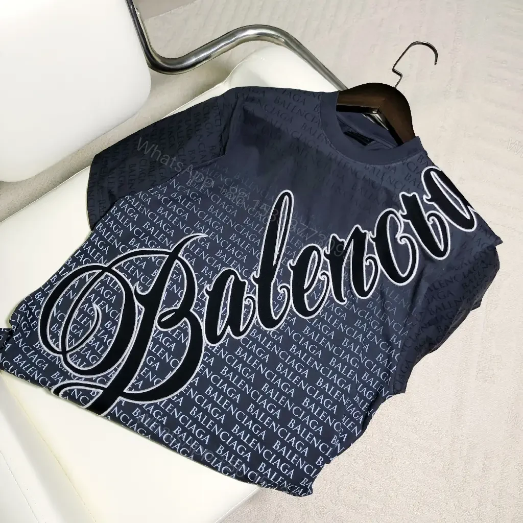 View 10 of Navy Balenciaga Script Graphic T-Shirt shirt