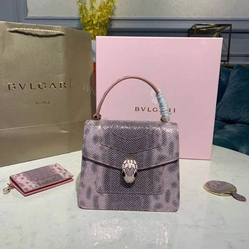 BVLGARI Karung Skin Pink Crossbody 18cm Top Handle Bag — view 1