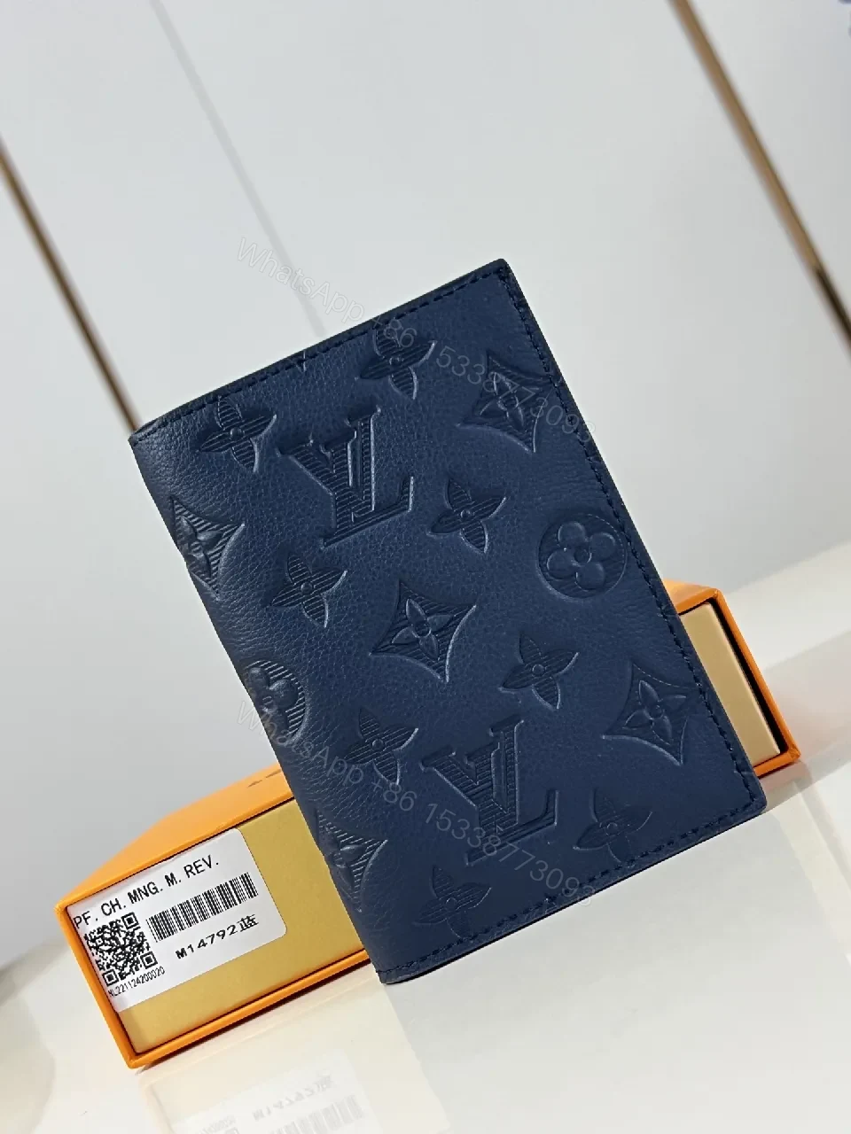 Navy Leather Monogram Wallet: Compact, Elegant, Durable — view 1