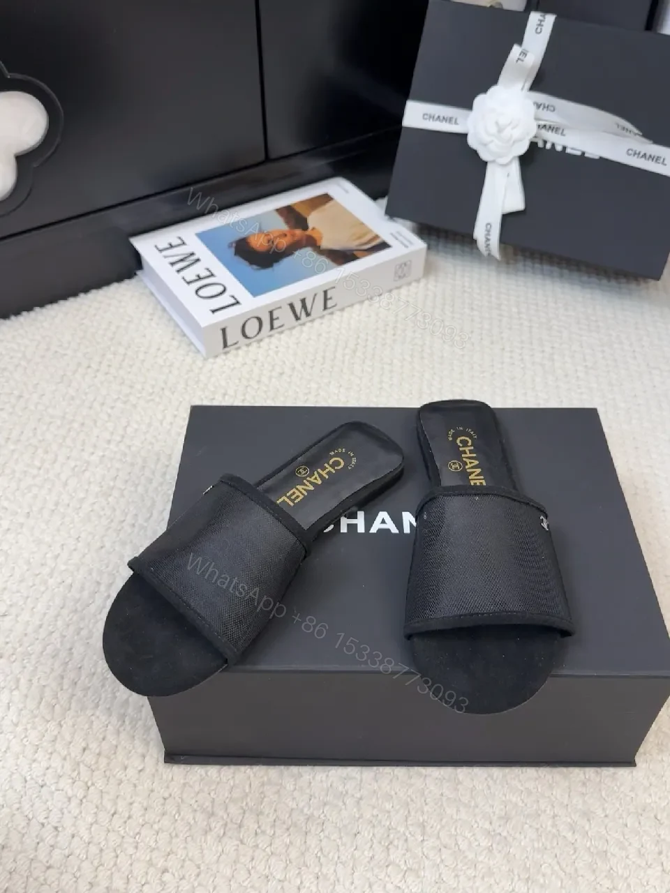 View 5 of Black Satin-Trim Slide Sandals: Luxe Everyday Comfort