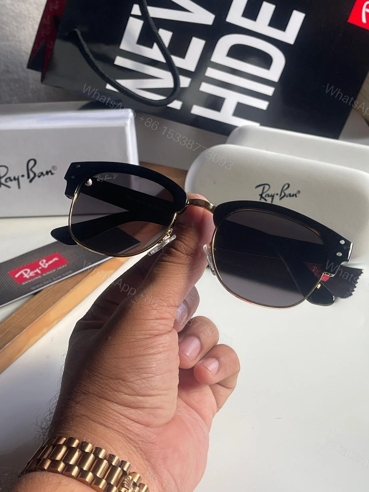 View 9 of Ray-Ban Clubmaster Black-Dark Polarized Metal
