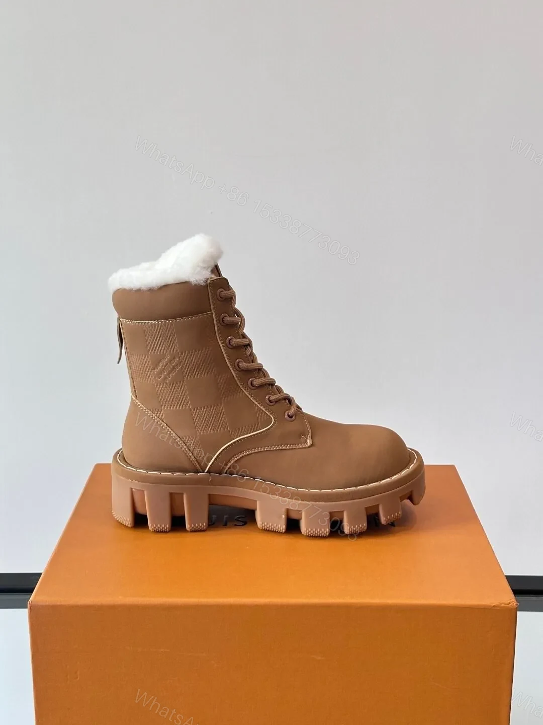 View 6 of LV Men Tan Leather Fur-Lined Boots
