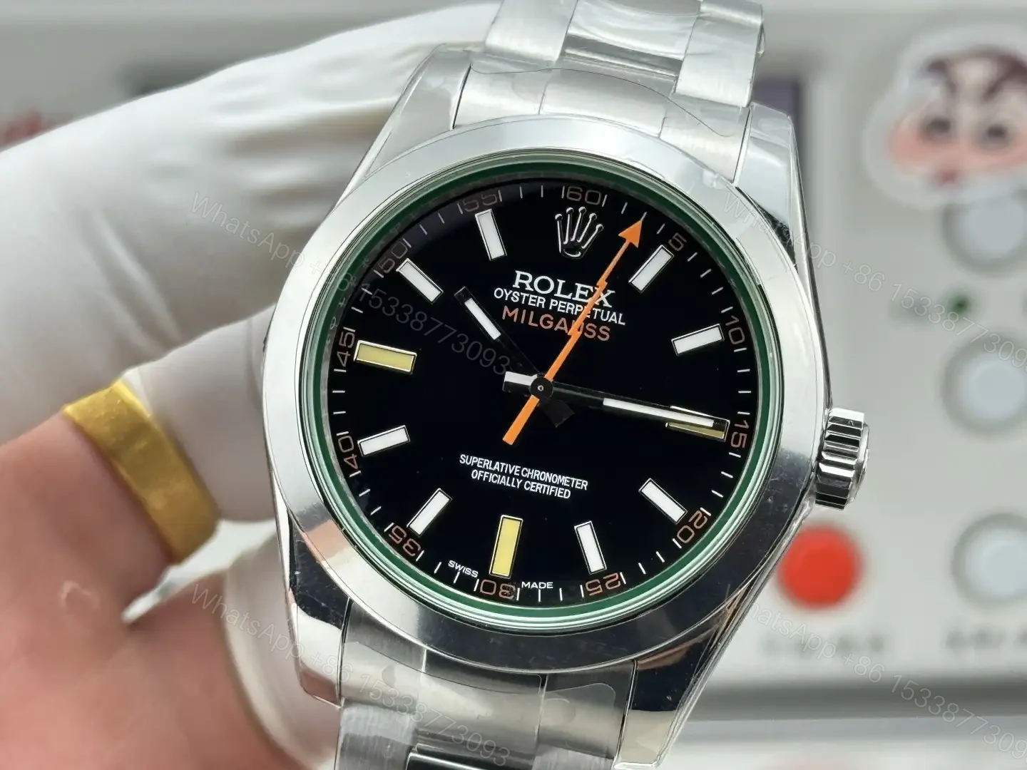 View 2 of Rolex Milgauss Black Dial Green Sapphire Replica 40mm 116400-0001
