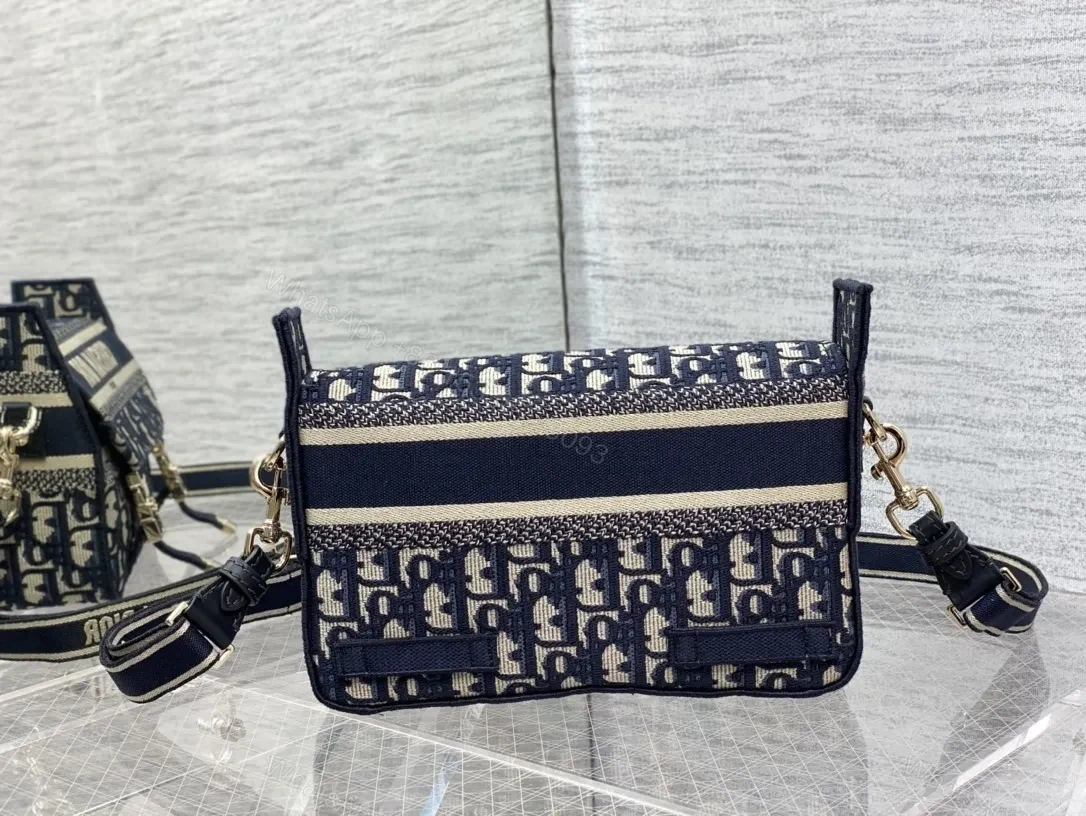 View 6 of Navy-cream Jacquard Messenger Bag with Gold Hardware