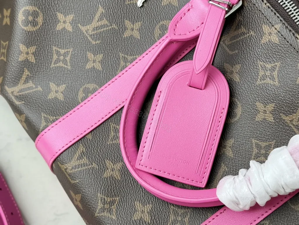 View 6 of Pink LV-Style Monogram Duffel: Luxe Crossbody-Ready Bag