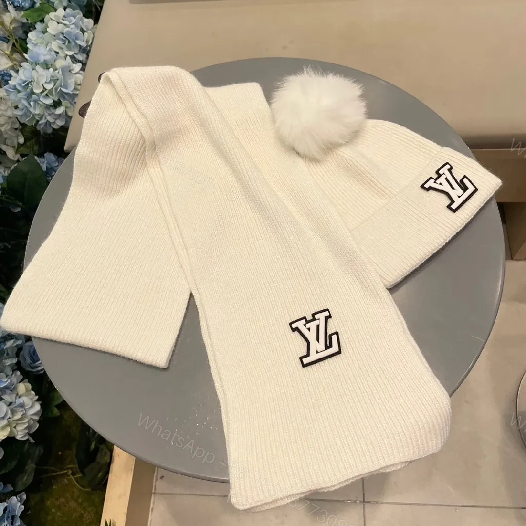 View 5 of White Knit Beanie & Scarf Set - Plush Warmth, Subtle Logo