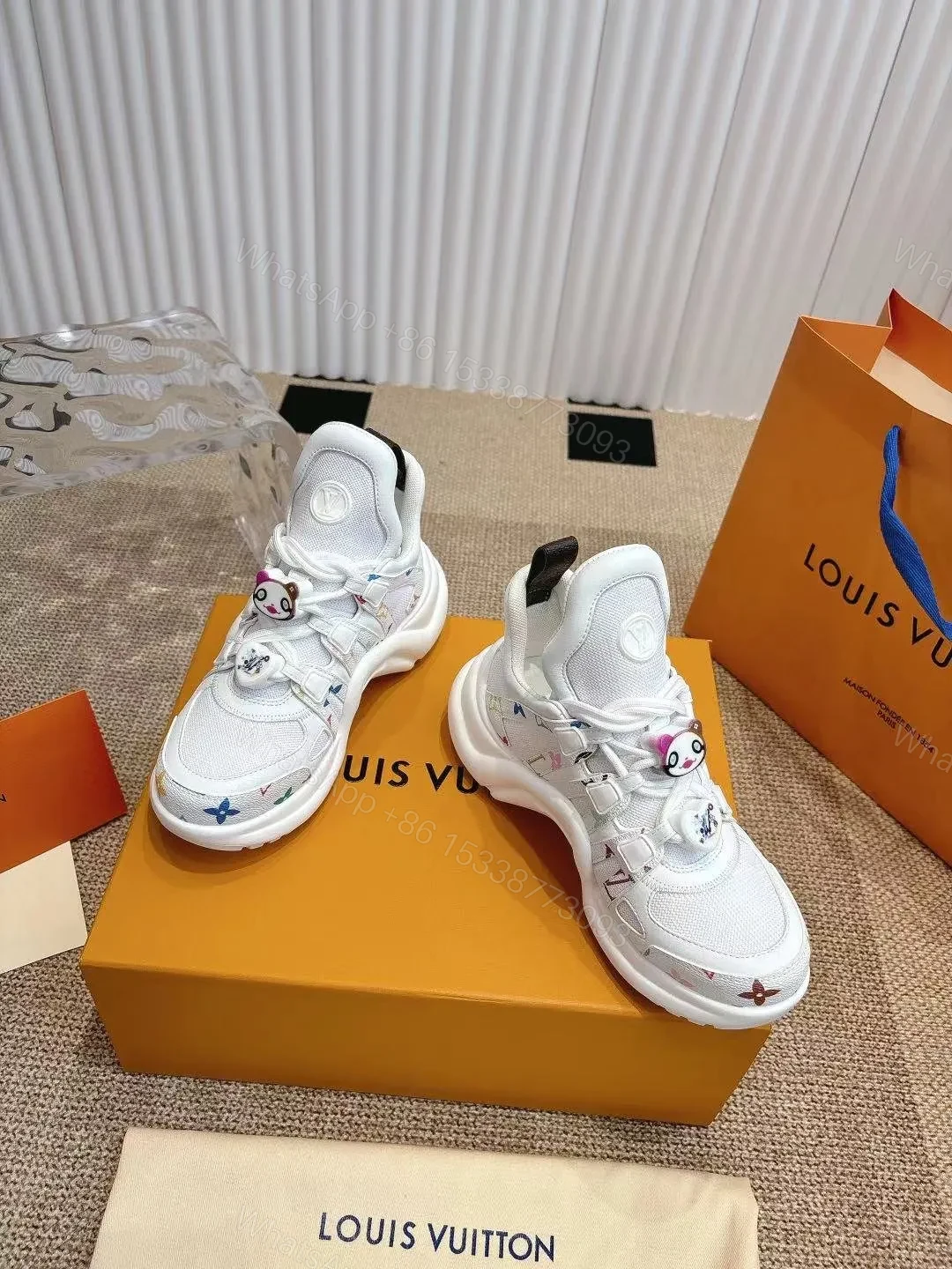 LV Women White Mesh Multicolor Logo Sneakers — view 1