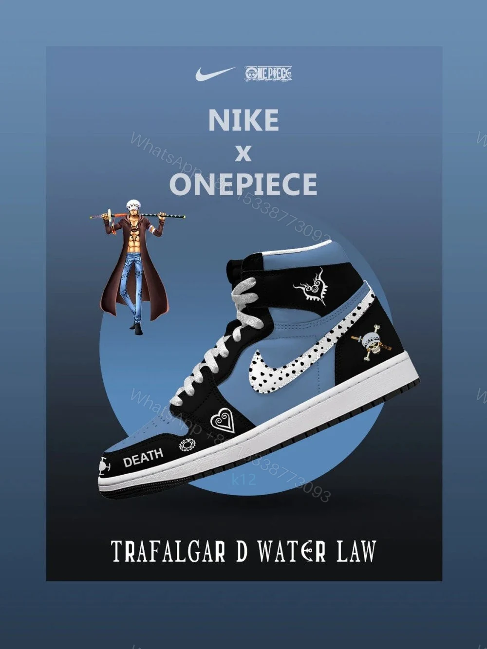 Trafalgar D. Water Law V.1 Custom High-Top Jordan 1 — view 1