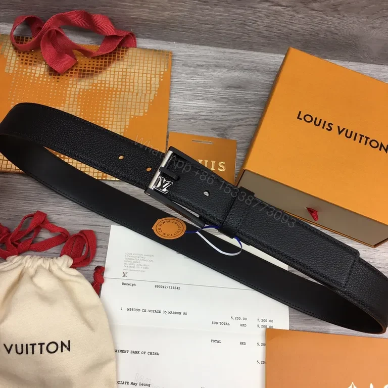 View 7 of Sleek Black Leather Belt with Signature Hardware - LV Emblem System