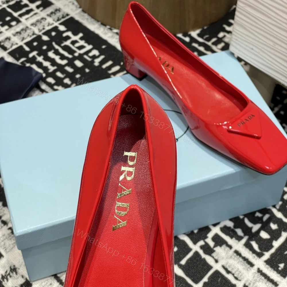 View 6 of 高仿Prada*1l628M方頭粗跟單鞋3.5CM紅色免檢版