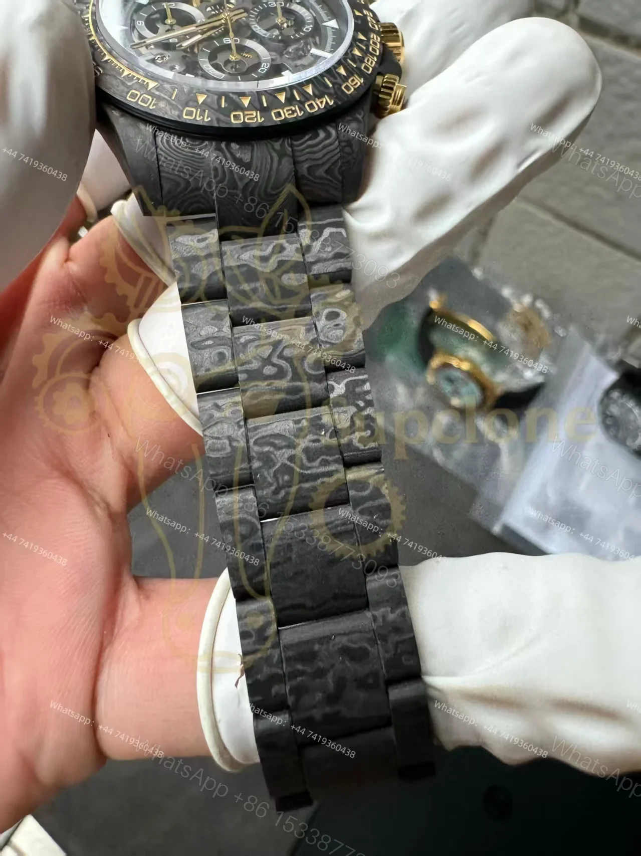 View 10 of Rolex Super Clone Carbon Fiber Daytona Gold Accents Full Carbon Bracelet