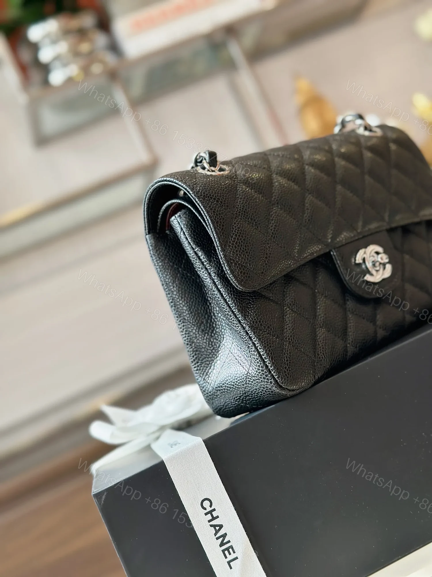View 3 of Chanel Classic 11 Handbags Woman’s Black Leather Lock Silver 23cm