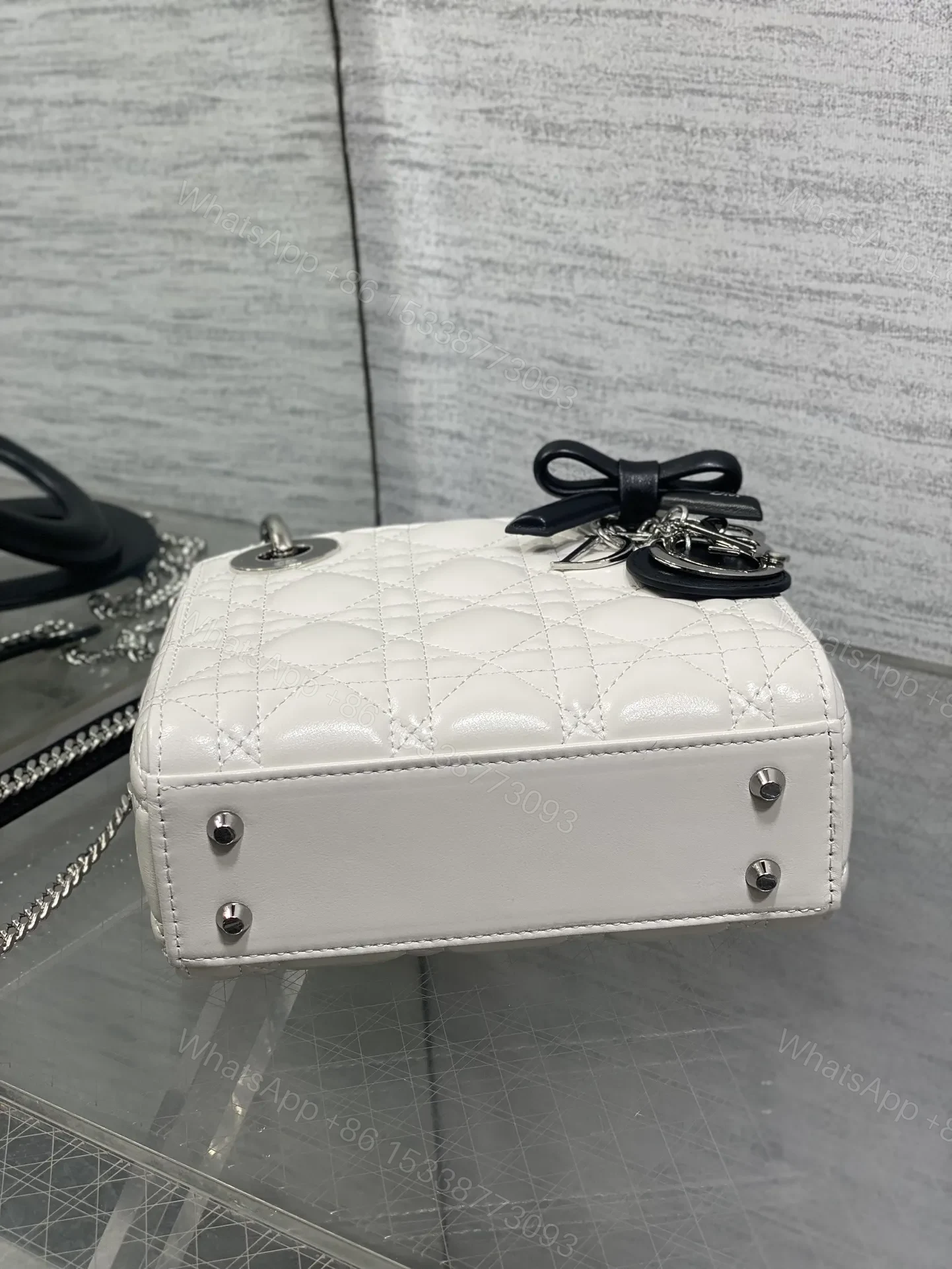 View 2 of Dior Mini Lady Dior Bag with Chain in two-tone latte and black