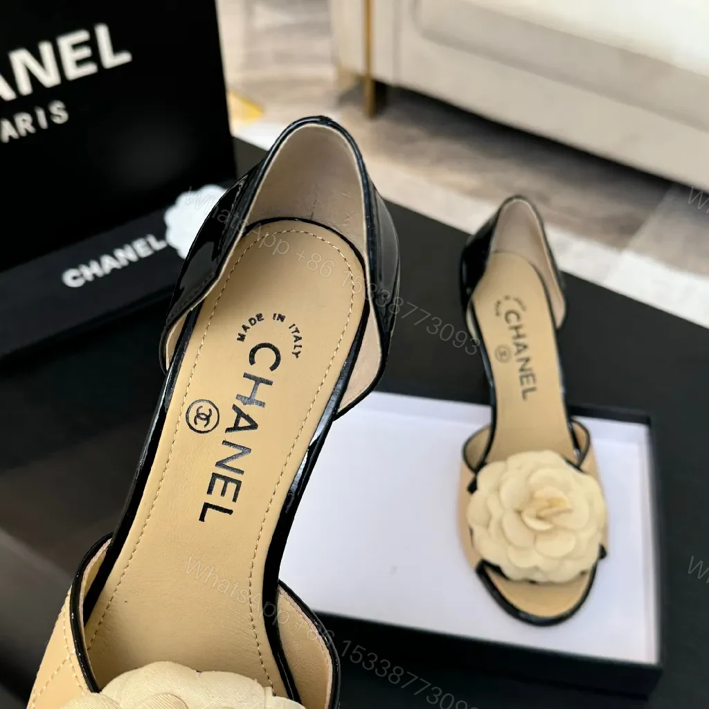 View 5 of Beige Leather Flower Slingbacks: Luxe, Comfortable, Elegant