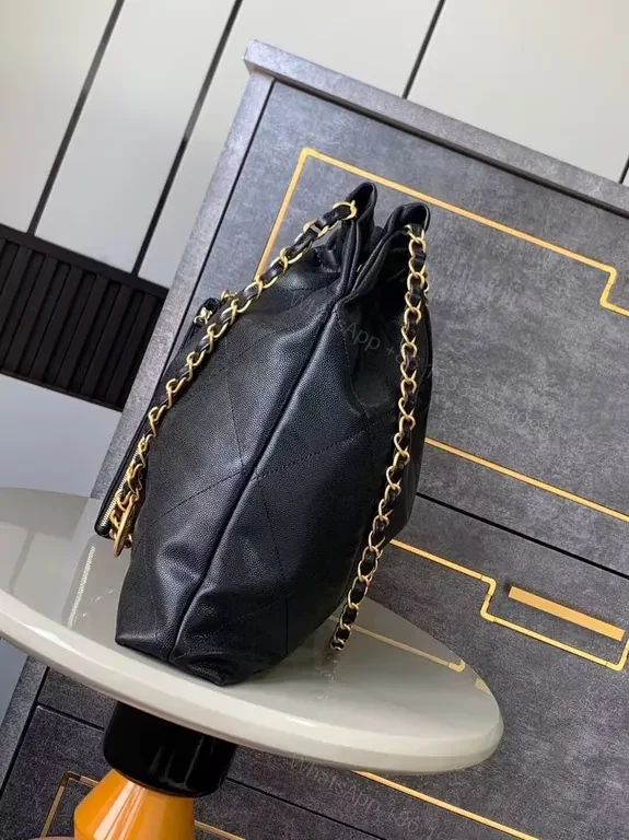 View 2 of Chanel-Inspired Black Leather Shoulder Bag with Gold Chain