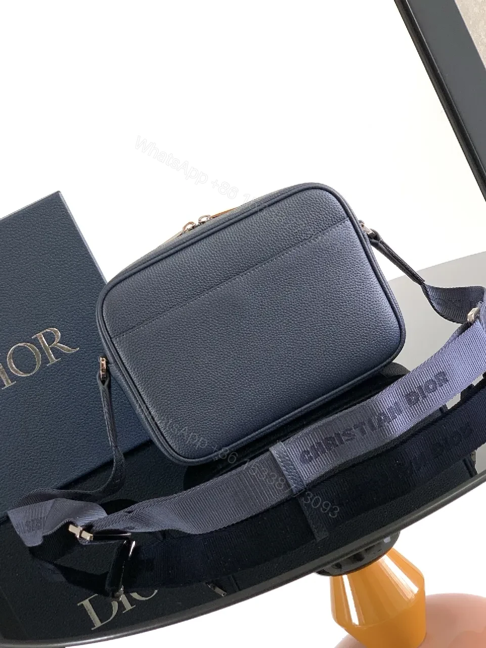 View 6 of Navy Leather Compact Messenger Bag: Mini Dior-Influenced Style