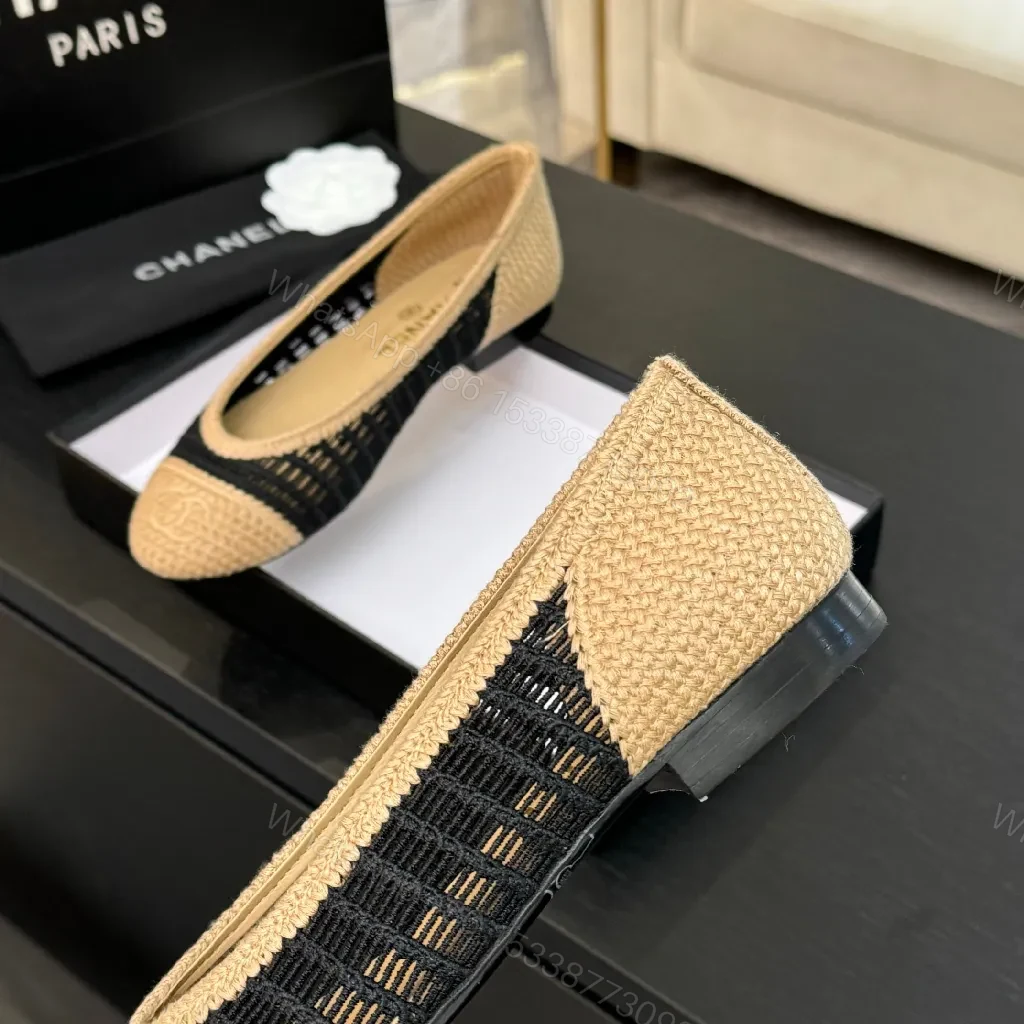View 2 of Black knit + Linen beige + Chanel-inspired + Signature cap toe + Espadrille flats