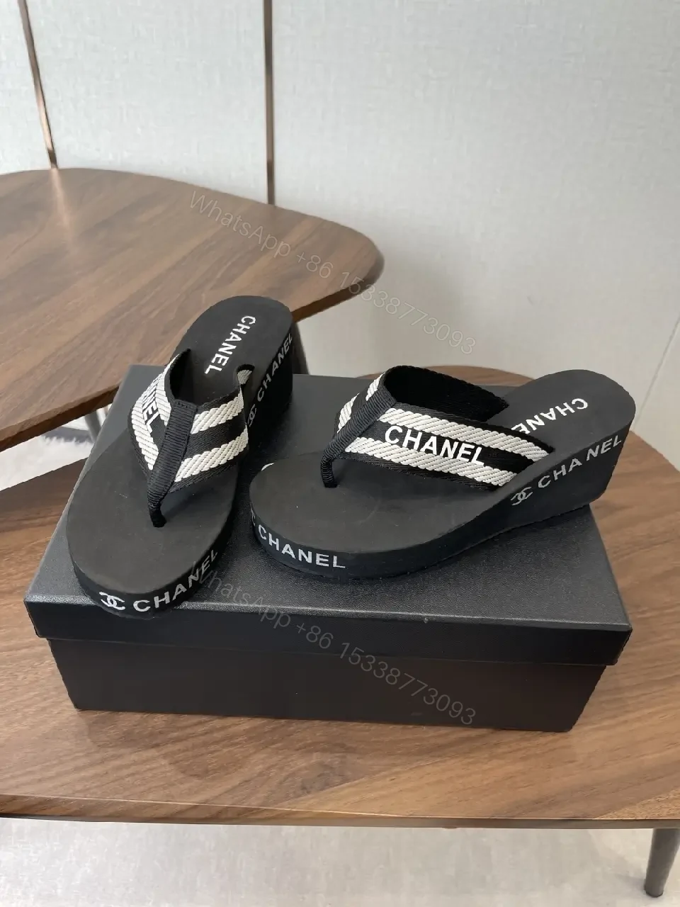 View 2 of Chic Black Foam Sandals with Signature Logo Straps