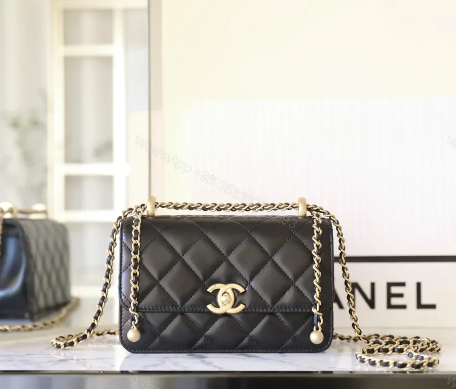 View 2 of Chanel-Inspired Black Quilted Flap Bag with Gold Chain