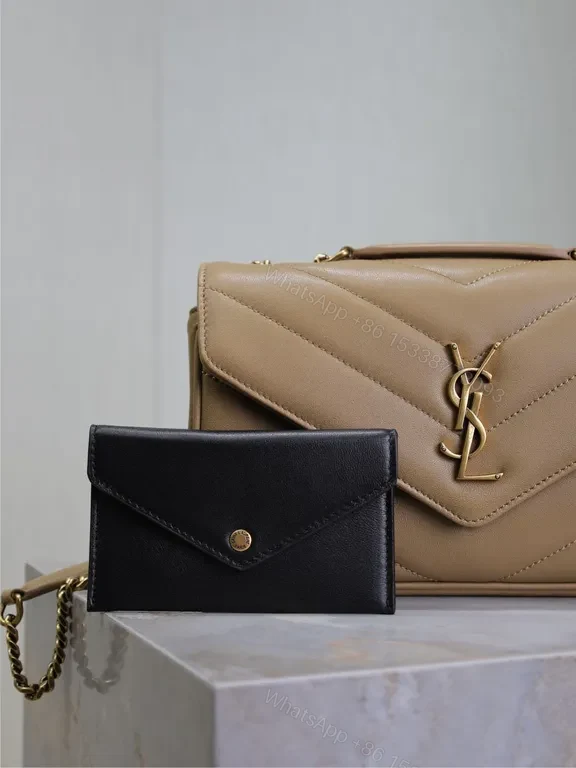 View 6 of Taupe Leather Chic Bag: Quilted Chevron with YSL Accent