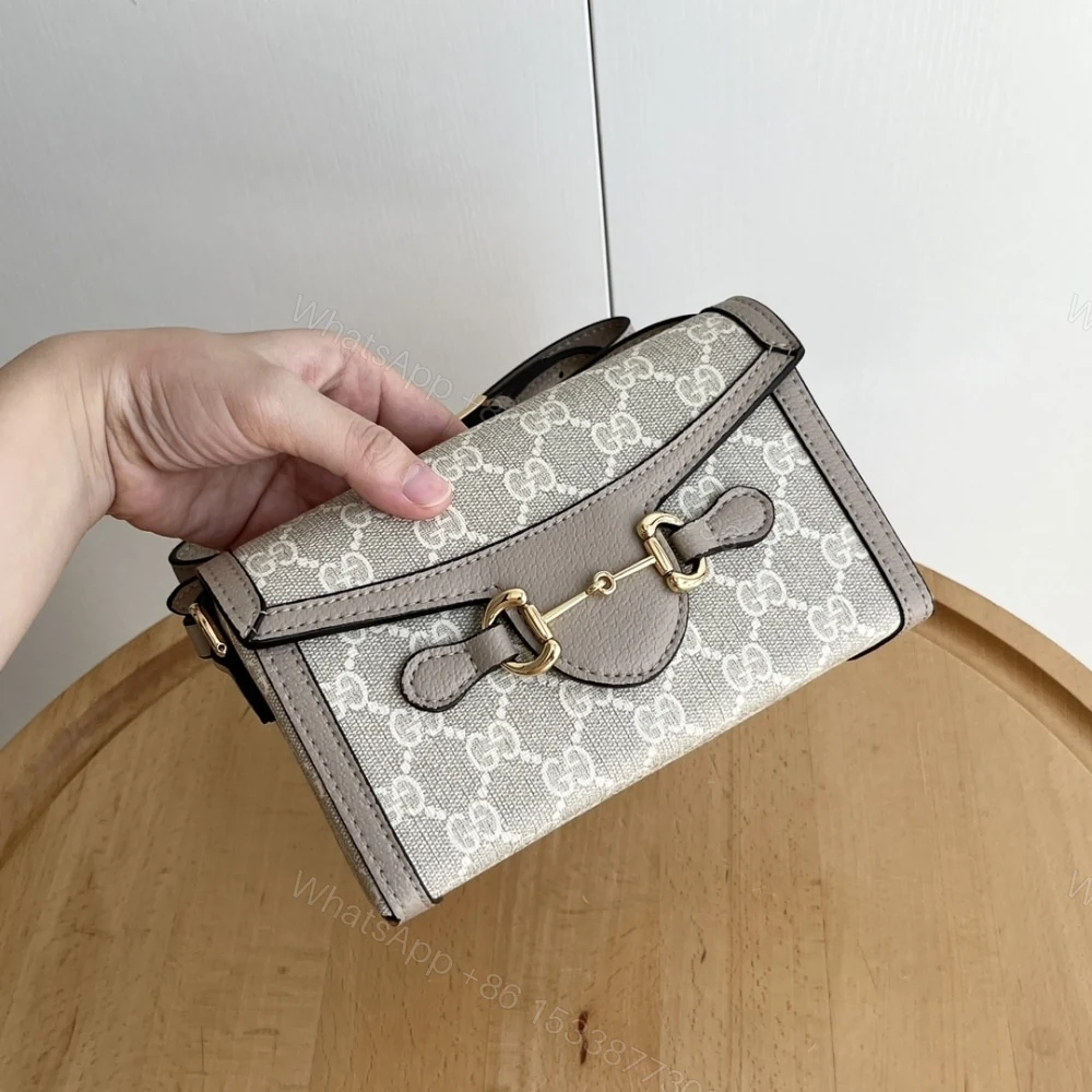 View 5 of Gucci Horsebit 1955 Mini Bag‎ Beige And White GG Supreme 18Cm ‎699296 UULBG 9683
