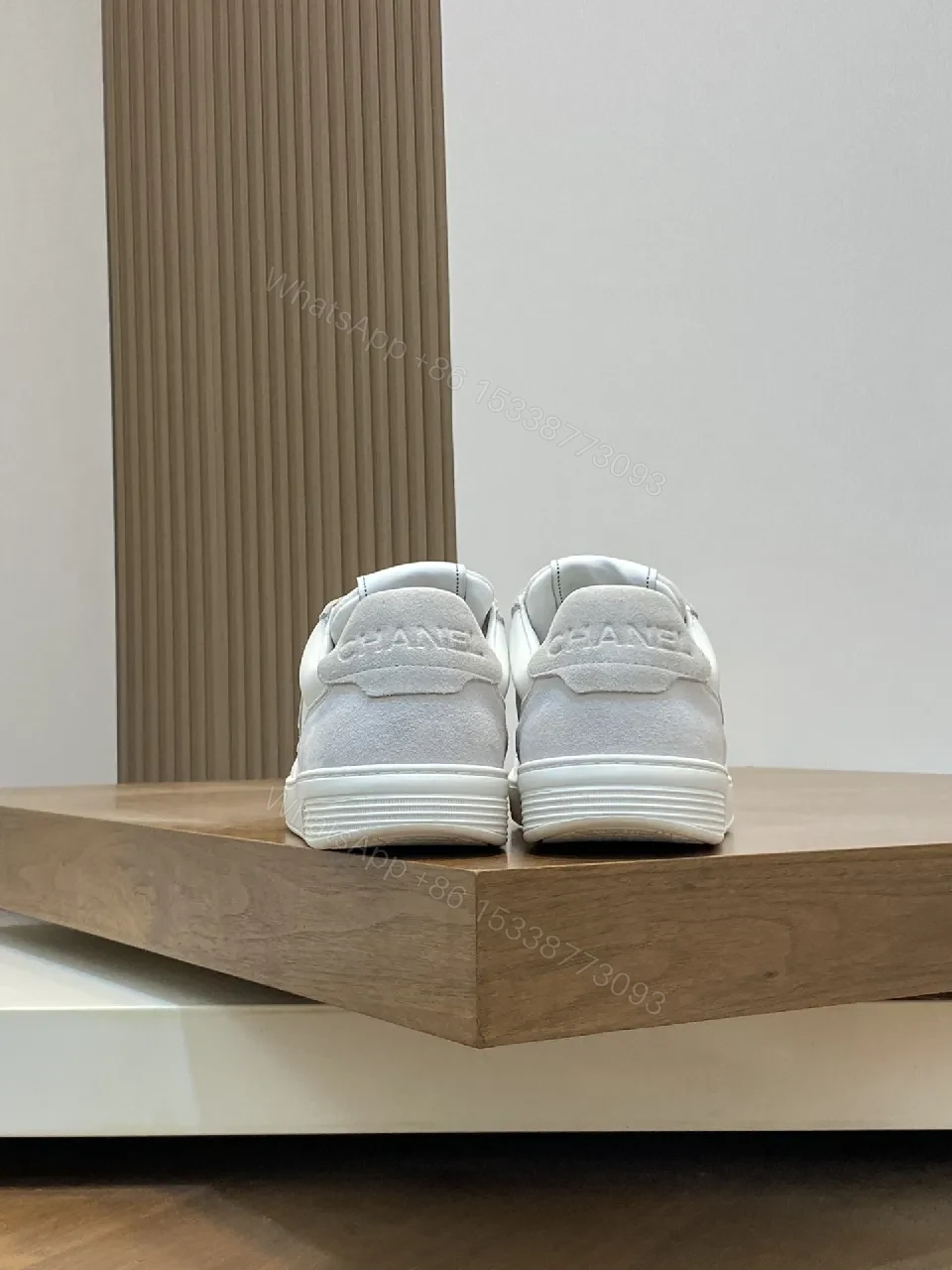 View 9 of White Leather-Accent Sneaker with Quilted Detail